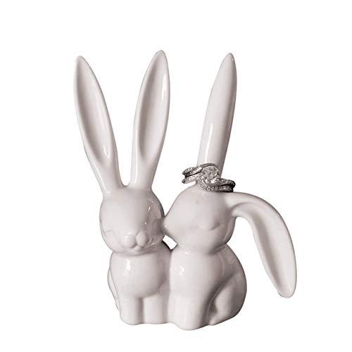 Creative Co-op White Ceramic Bunny Ring Holder, 3" L x 4" H