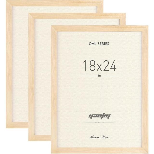 Yaetm 18x24 Oak Wood Poster Frames Set of 3, Wide Molding, Solid Wood Frame 18 x 24 inches, Natural Wood 18x24 Large Picture Frame with Plexiglass for Wall Mount (3 pack, Oak)