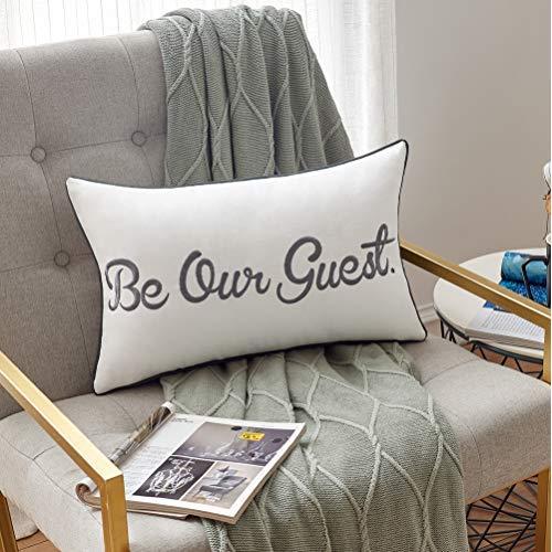 Sanmetex Be Our Guest Farmhouse Lumber Pillow Covers 12 x 20 Inch for Guest Room Decorative Pillows. (Ivory)