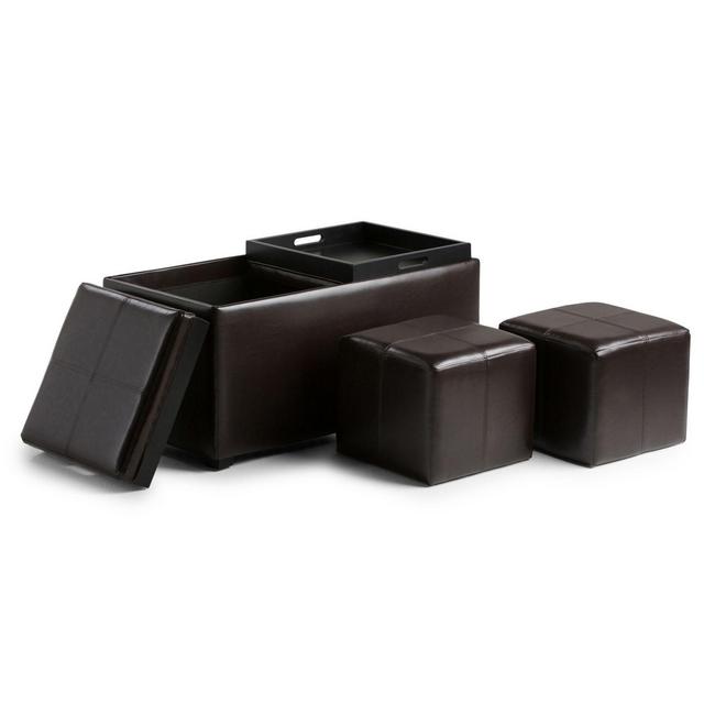 Simpli Home Avalon 5-Piece Storage Ottoman in Tanners Brown
