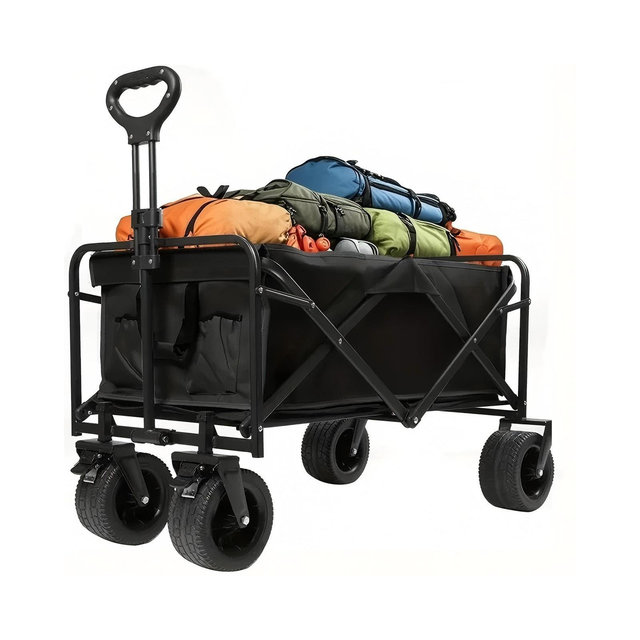 SUGIFT Heavy Duty Folding Wagon Cart with All-Terrain Wheels, Adjustable Handle, and 600D Oxford Fabric for Outdoor Use