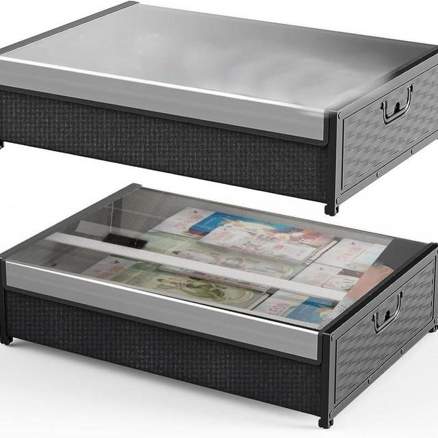 Under Bed Storage Organizer, Shoes Clothes Storage Containers with Clear Window, Under Bed Storage Bins Drawer for Bedroom Clothes Shoes Blankets Under Bed Storage Containers With Wheels -2PACK