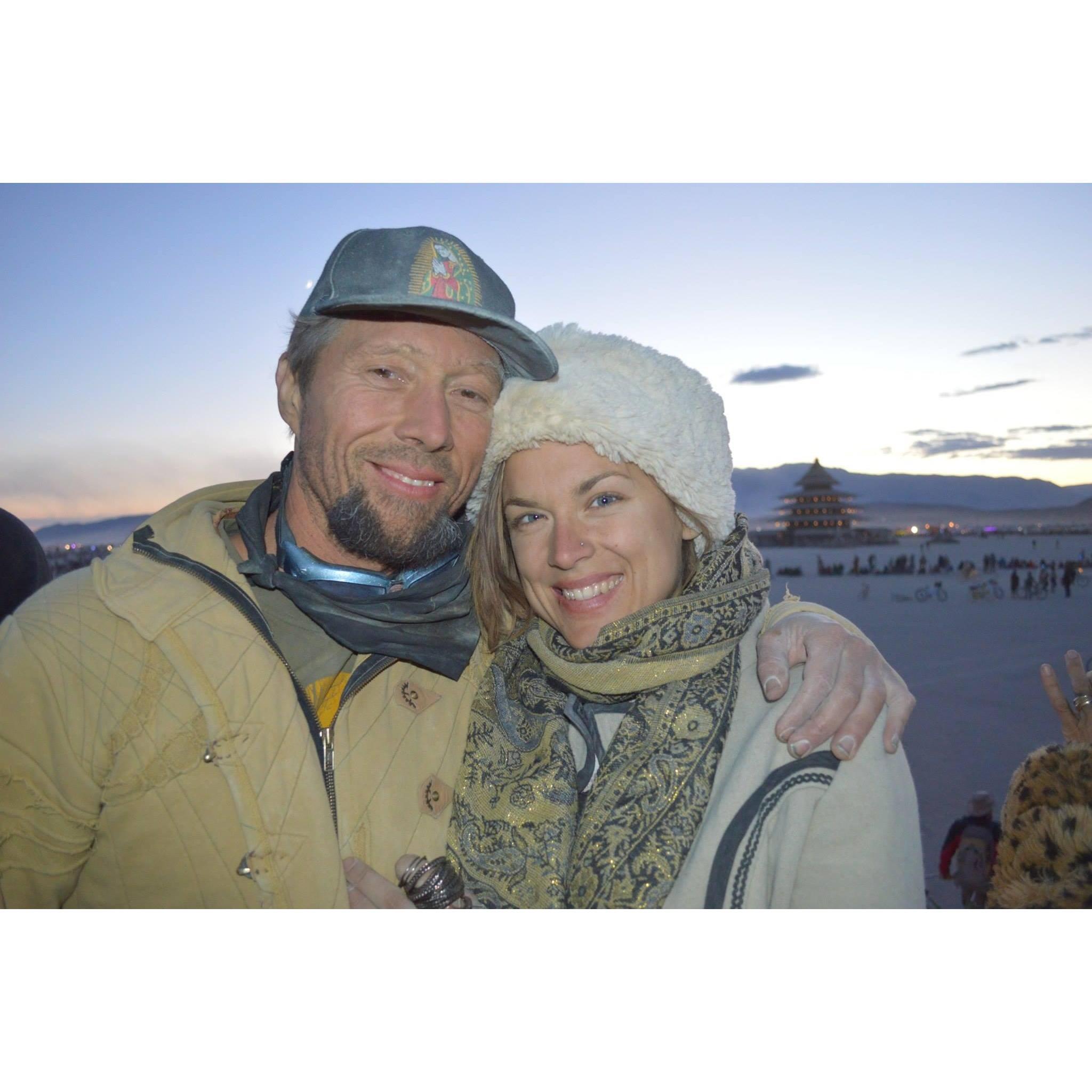 This shot was taken at the Temple Burn at our first Burning Man together {Sept. 2017.}