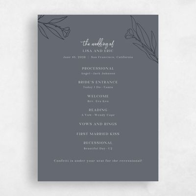 Charcoal, Grey Wedding Program - Pistoia