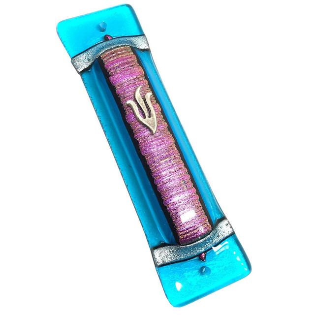 Accordion Magenta Art Glass Mezuzah