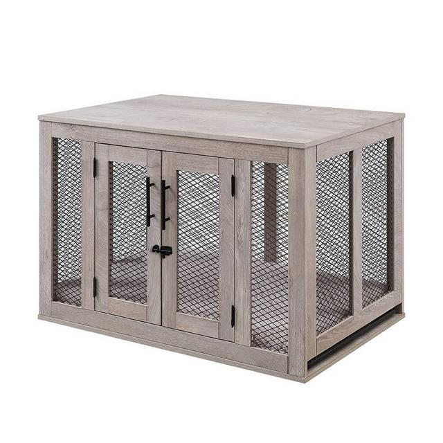 unipaws Furniture Style Dog Crate with Cushion and Tray, Mesh Dog Kennels with Double Doors, End Table Dog House, Medium and Large Crate Indoor Use