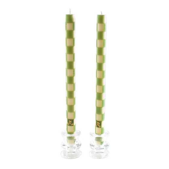 MACKENZIE-CHILDS Check Dinner Candles - Green & Ivory - Set of 2