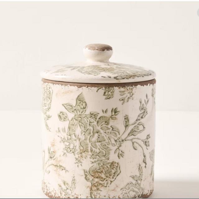 Green and White Distressed Canister Large