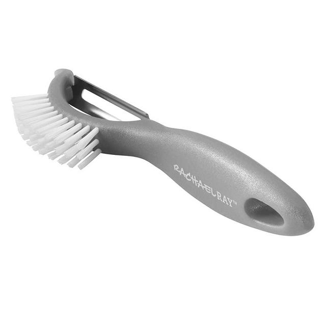 Rachael Ray Kitchen Tools and Gadgets Vegetable / Fruit Peeler with Brush - 3-In-1 , Sea Salt Gray