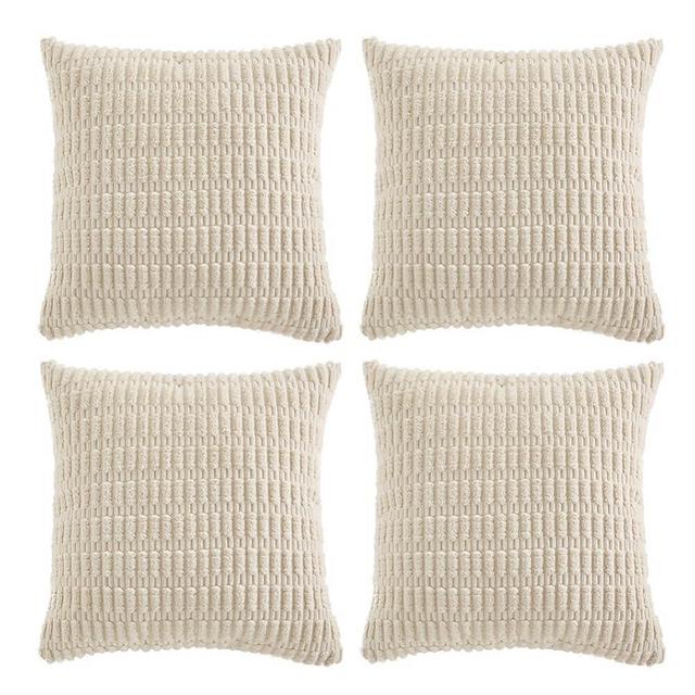 Fancy Homi 4 Packs Boho Cream Decorative Throw Pillow Covers 18x18 Inch for Living Room Couch Bed Sofa, Rustic Modern Farmhouse Home Decor, Soft Plush Corduroy Cute Square Beige Cushion Case 45x45 cm