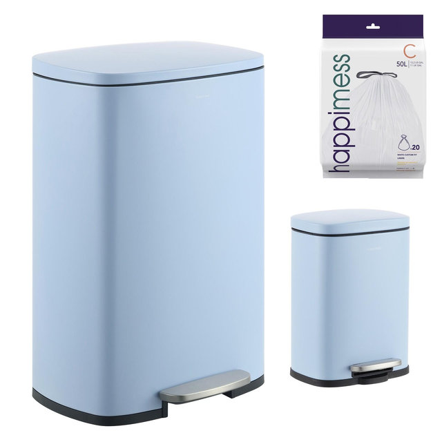 happimess Connor Rectangular 13-Gallon Trash Can with Soft-Close Lid and FREE Mini Trash Can, Tide Pool Blue
