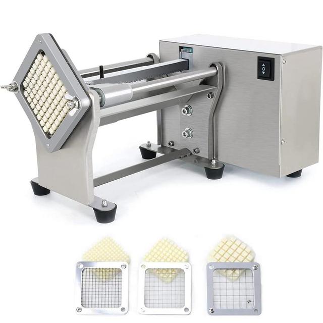 NJTFHU French Fry Potato Cutter Machine Electric Cutting Slicer Chipper Automatic Potato Cutter with 3 Sizes of Replaceable Blades Stainless Steel for Commercial Industrial Kitchen Restaurant Use