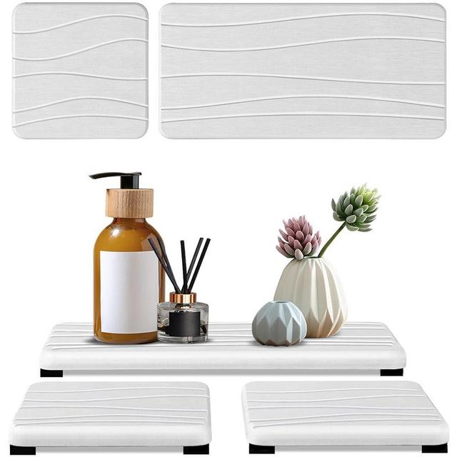 3PCS Water Absorbing Stone Tray, Fast Drying Stone Sink Tray, Stone Soap Tray, Water Absorbent Diatomite Tray, Diatomite Coasters for Kitchen Sink Bathroom Counter, Hand Soap Dish Toothbrush Holders