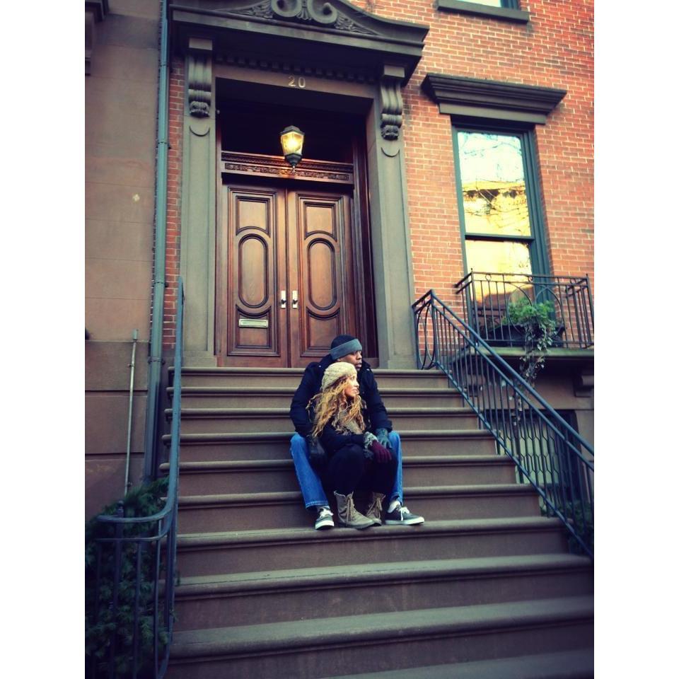 A photo of us sitting at some brownstones in NY. (Photo cred: Mel’s dad)