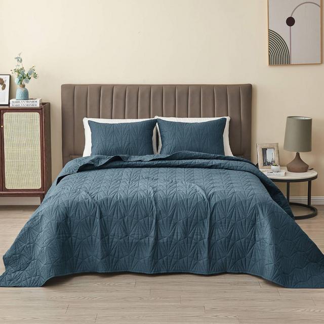 3pc Full/Queen Pinsonic Geo Quilt Bedding Set Light Blue - Isla Jade