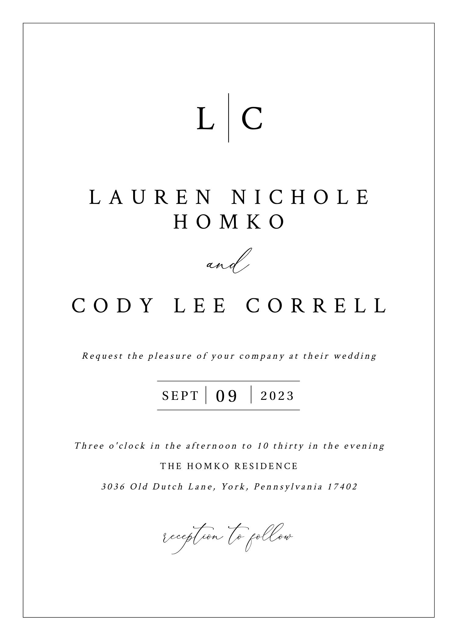 The Wedding Website of Lauren Homko and Cody Correll