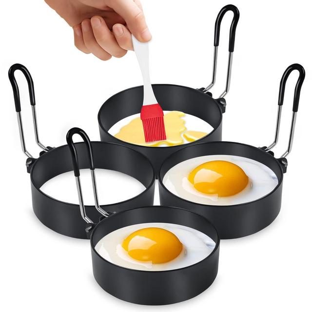 Egg Rings,4 Pack Egg Cooking Rings Set, Round Pancake Omelette Mold for Frying Egg Breakfast English Muffins Breakfast Sandwich Burger