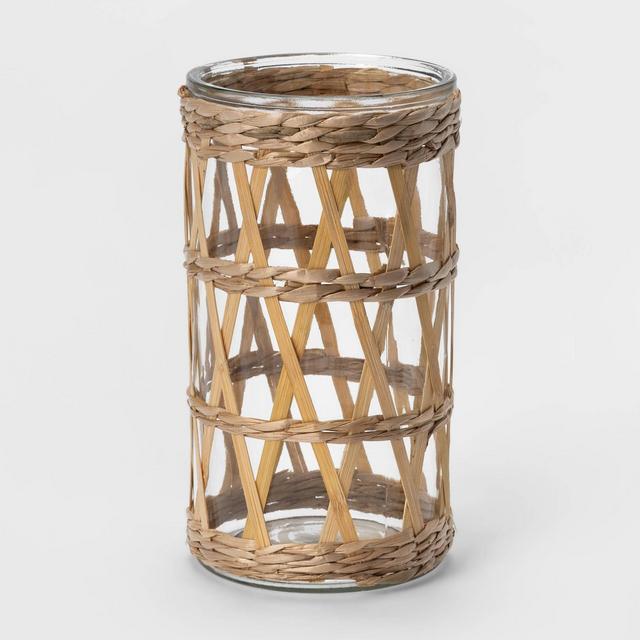 9" Bamboo and Straw Outdoor Lantern with Glass - Opalhouse™