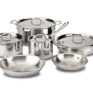 Groupe SEB - All-Clad 401488R Stainless Steel Tri-Ply Bonded Dishwasher Safe Cookware Set, 10-Piece, Silver