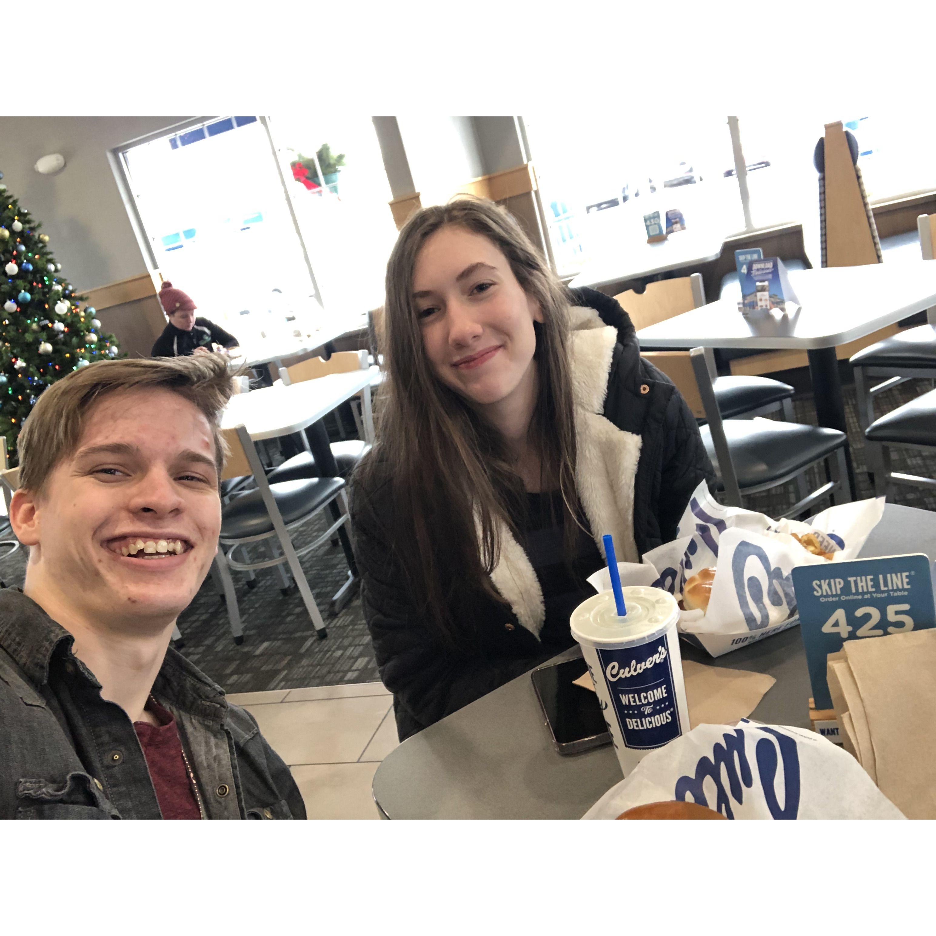 His first time in a Wisconsin Culver's. "Doesn't taste any different."