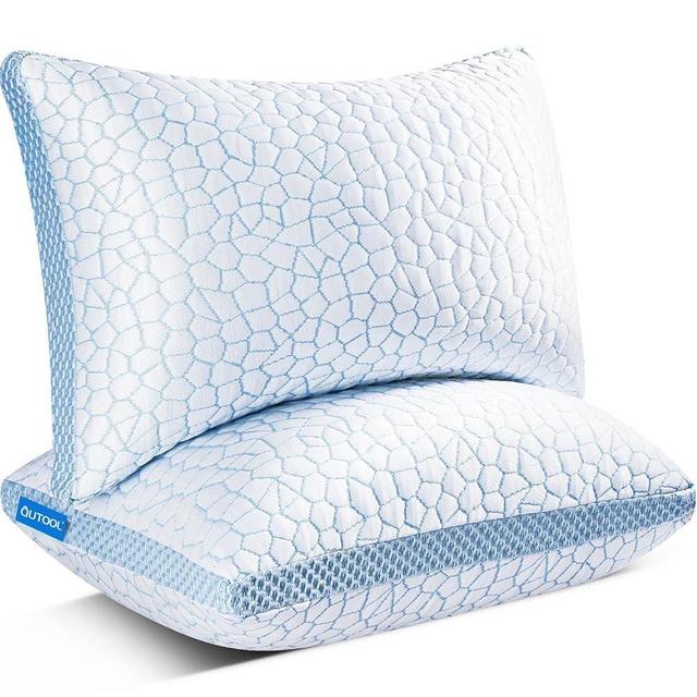 QUTOOL Enhanced Cooling Pillows for Sleeping, Shredded Memory Foam Pillows 2 Pack, Gel Bed Pillows Standard Size Set of 2, Support Yet Soft Pillow for Side, Back Sleepers