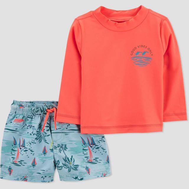 Carter's Just One You® Baby Boys' 2pc Scenic Rash Guard Set - Blue 6M