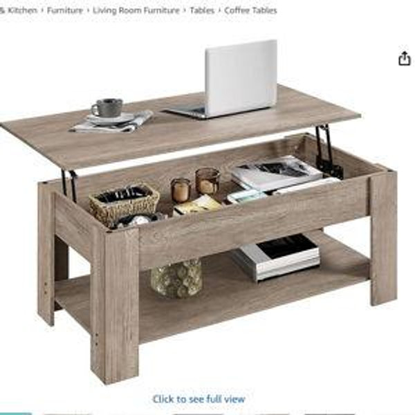 Yaheetech Lift Top Coffee Table with Hidden Compartment and Storage Shelf, Rising Tabletop Dining Table for Living Room Reception Room, 38.6in L, Grey