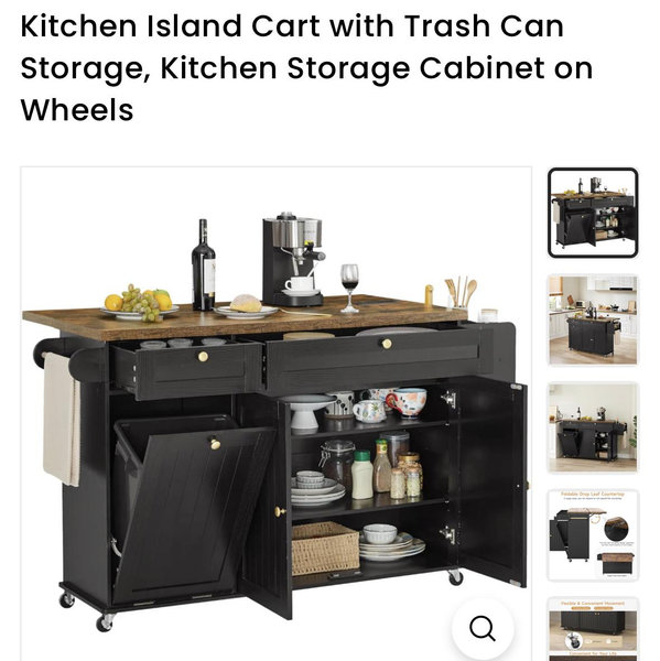 Kitchen Island Cart with Trash Can Storage, Kitchen Storage Cabinet on Wheels