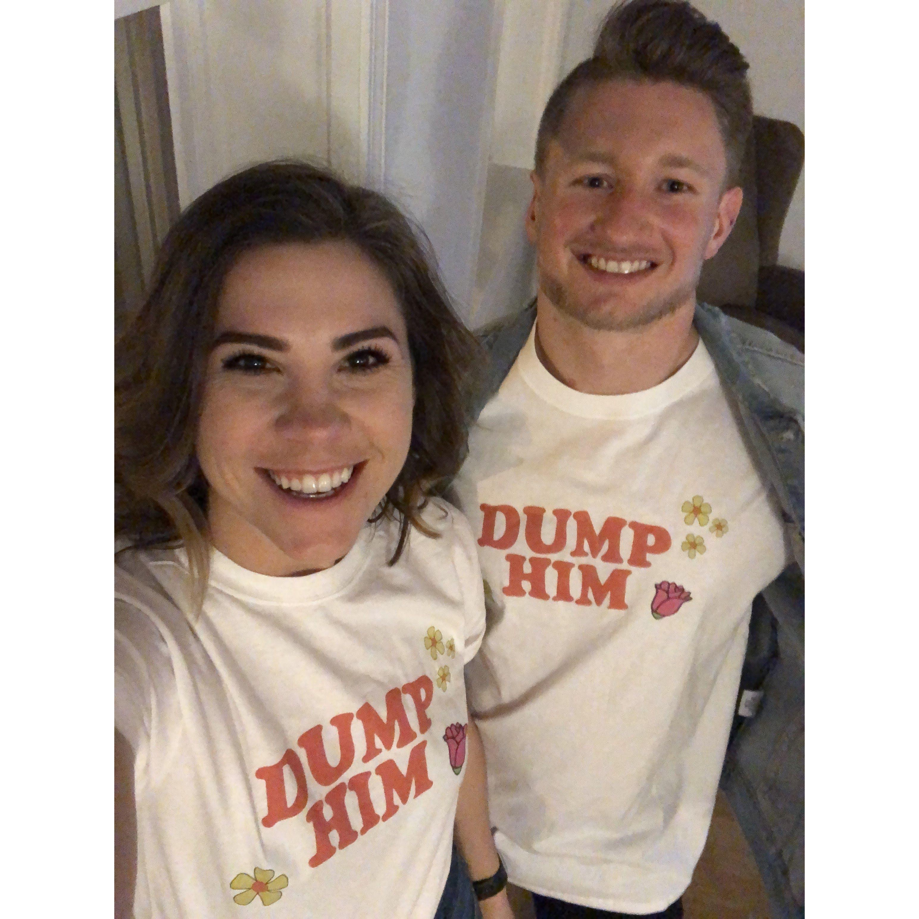 Ironic shirts for our first photo together