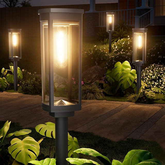 NEWMESSI 4 Pack Solar Pathway Lights Outdoor, Modern Super Brightness LED Solar Path Lights, IP65 Waterproof Garden Solar Powered Landscape Lighting for Outside Yard Garden Driveway Walkway Décor