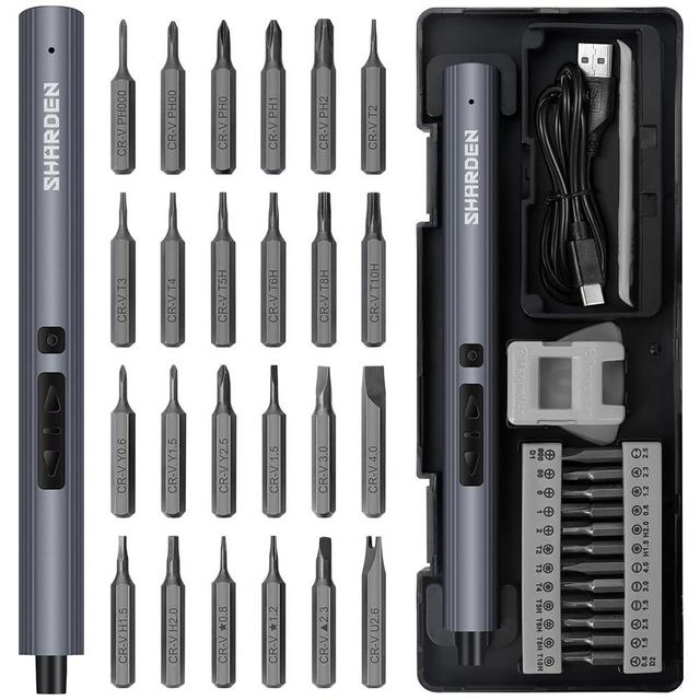 SHARDEN Mini Electric Screwdriver, 29 in 1 Small Electric Screw Driver Kit with 24 Magnetic Bits, Precision Cordless Repair Tool for Phone, Camera, Laptop, Watch