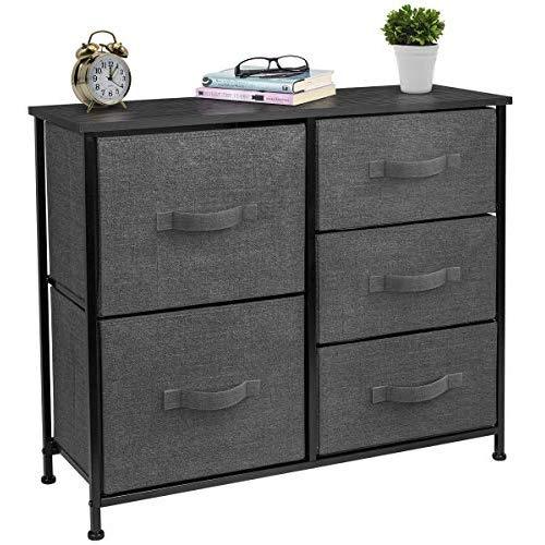 Sorbus Dresser with 5 Drawers - Furniture Storage Tower Unit for Bedroom, Hallway, Closet, Office Organization - Steel Frame, Wood Top, Easy Pull Fabric Bins (Black/Charcoal)