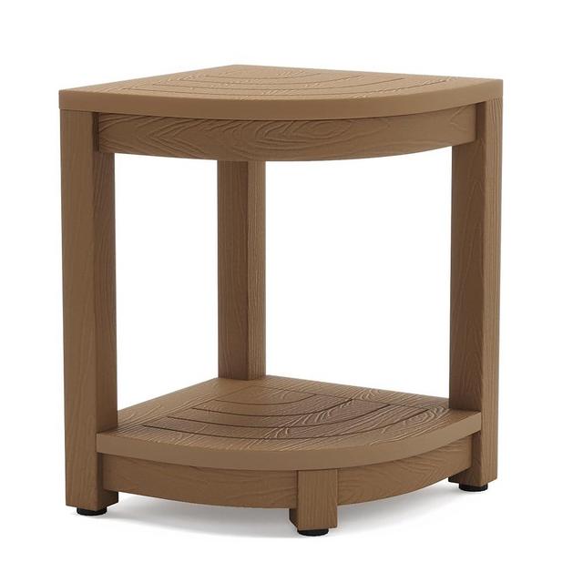 LUE BONA Shower Bench for Inside Shower, Brown HDPS Corner Shower Stool for Shaving Legs, 17" Waterproof Storage Shelf for Bathroom, Small Shower Seats Chair/Foot Rest, Indoor or Outdoor Use