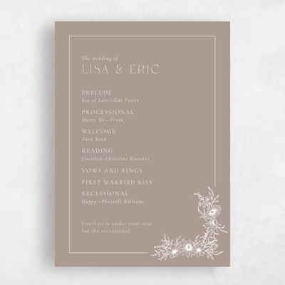 Rich Taupe, Brown Wedding Program - Wiosna