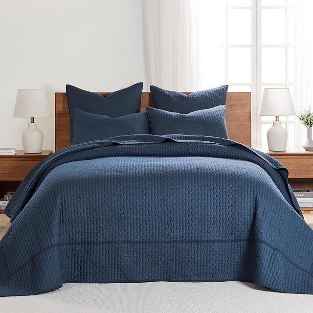 Levtex Home - Cross Stitch Navy Bedspread Set - Queen Quilted Bedspread and Two Standard Shams - Cross Stitch Pattern - Bedspread (104X106in.) and Sham (20x26in.) - Cotton