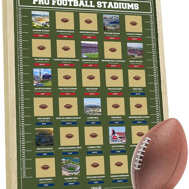 Framed Football Stadiums Scratch Off Poster - Football Stadiums Scratch Off Map - Track Your Football Journey - Football Posters - Ultimate Gift for Football Fans & Dads - All 30 Pro Football Stadiums