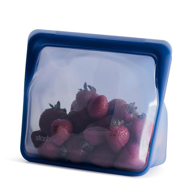 Stasher Premium Silicone Reusable Food Storage Stand-Up Mid Bag, Deep Ocean, Microwave, Sous Vide, Dishwasher, Oven and Freezer Safe, BPA Free, Leak-free, Eco-friendly, 56 Oz