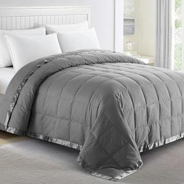 puredown® Blankets Queen Size - Soft Lightweight Down Blanket for Bed, Cozy Warm Luxury Bed Blanket with Satin Trim, Dark Gray (90"X90")