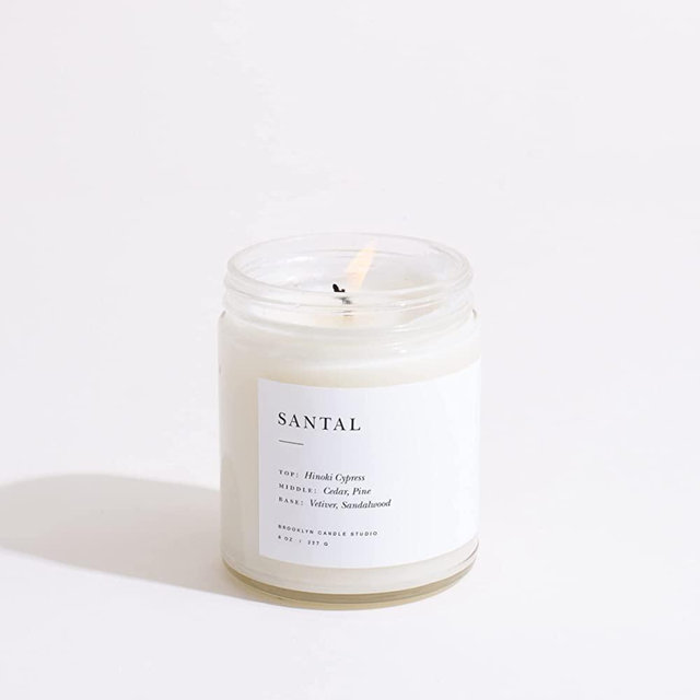 Brooklyn Candle Studio Santal Minimalist Candle | Vegan Soy Wax Luxury Scented Candle, Hand Poured in The USA, 50 Hour Slow Burn Time (7.5 oz)
