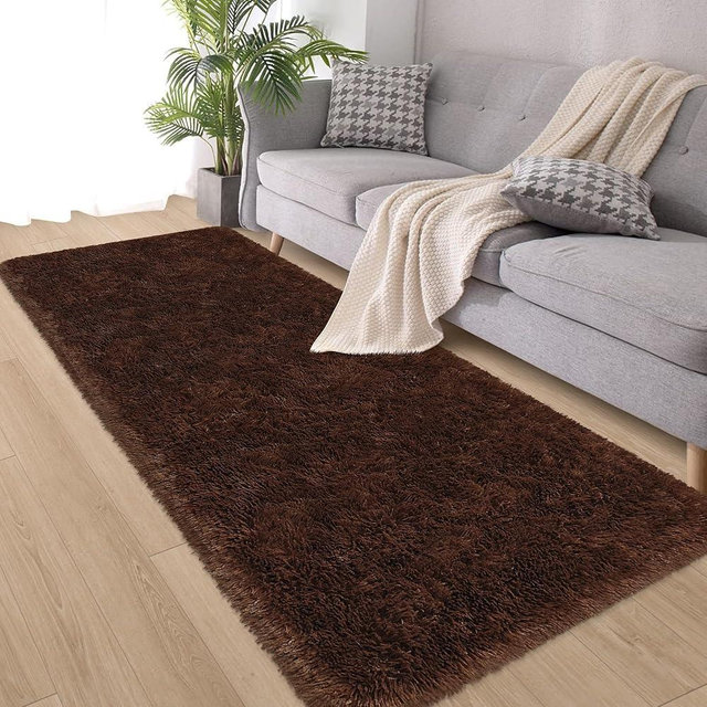 ZJYeRug Brown Runner Rug,Fluffy Rug Runners for Bedroom Living Room,2x6 ft Washable No Slip Shag Fuzzy Carpet,Plush Soft Faux Fur Floor Area Rugs for Hallway Halloween Kid Dorm Home Decor Aesthetic