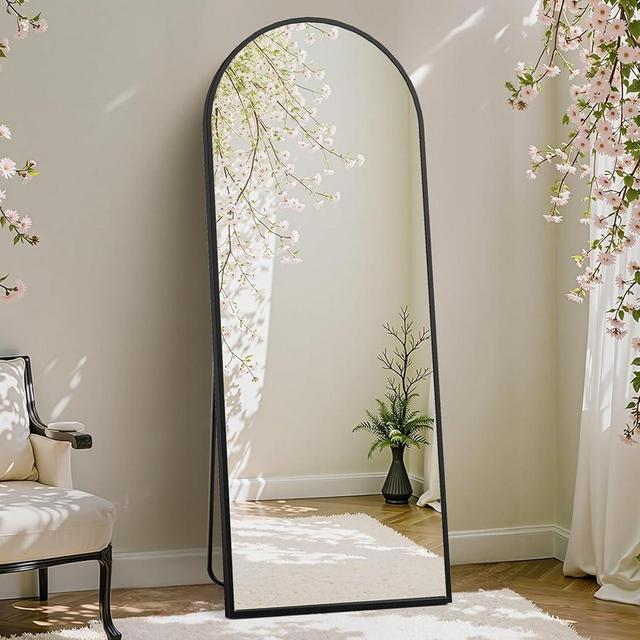 DUMOS Arched Full Length Mirror with Stand 64"x21" Floor Standing Aluminum Frame for Bedroom Body Hanging Leaning Modern Simple Home Decor Shatter-proorf Nano Glass Wall Living Room Cloakroom