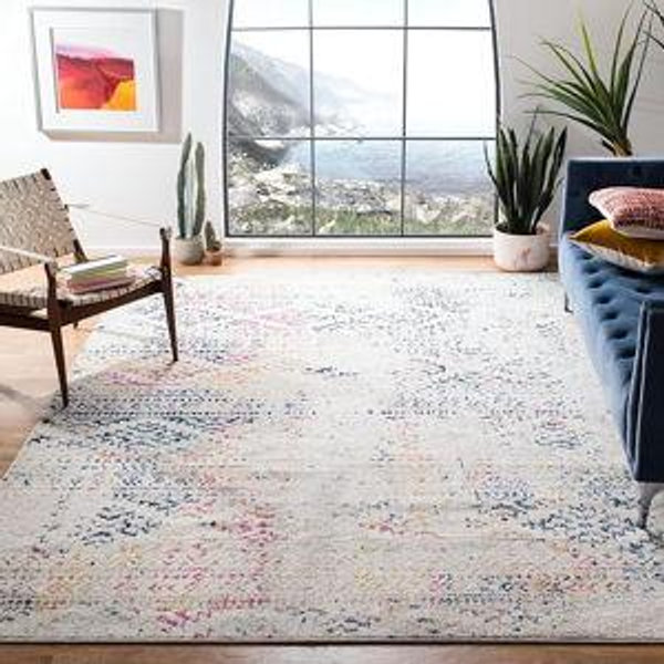 SAFAVIEH Area Rug 8x10 - Tulum Collection - Large - Ivory & Blue, Moroccan Boho Tribal Design, Non-Shedding & Easy Cleaning, Ideal for Living Room, Bedroom, Office, Dining Space (TUL272C)