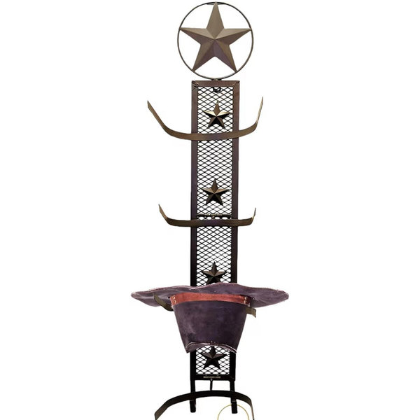 BestGiftEver Metal Star 4 Cowboy Hat Rack Fold-Up Wall Hanging Decoration Rustic Western Style - Rustic Metal Cowboy Hat Display Organizer on Wall Mount