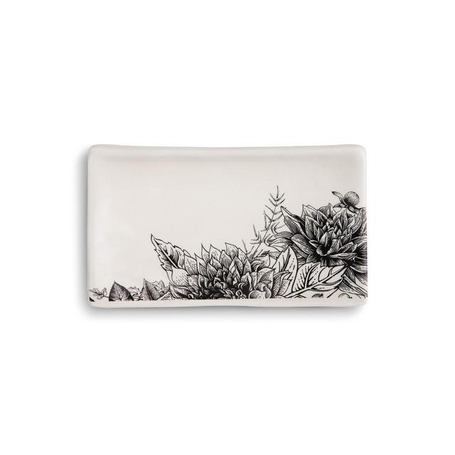 DEMDACO Black Floral Rectangle Spoon Rest 6 x 4 - White