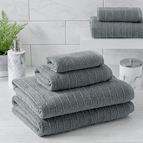 Welhome James 100% Cotton Textured Bath Towel Set of 6 (Grey) - Super Absorbent - Soft & Luxurious Bathroom Towels - Quick Dry - 2 Bath - 2 Hand - 2 Wash Towels