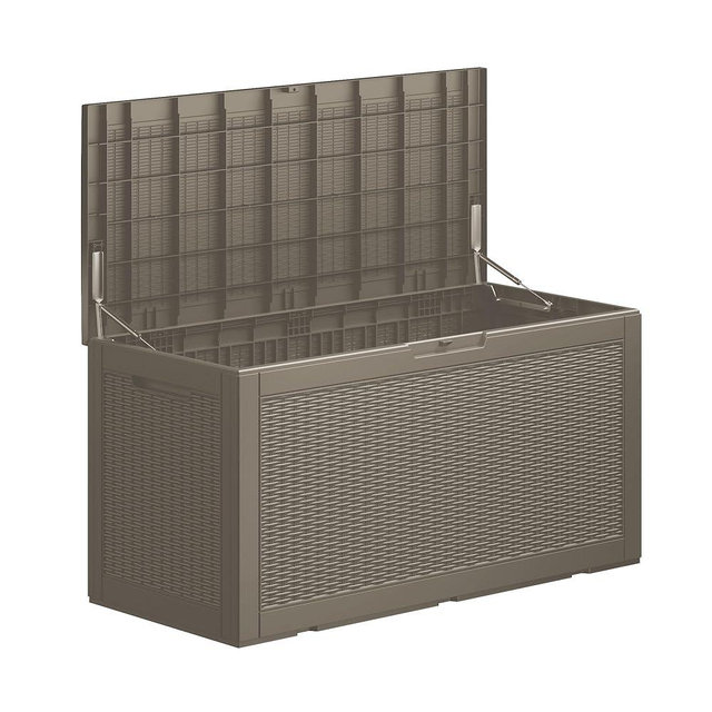 Decksplore 100 Gallon Lockable Resin Deck Box, Waterproof Outdoor Storage Box for Patio Furniture, Garden Tools, Pool Accessories, UV-Resistant Outside Delivery Grey