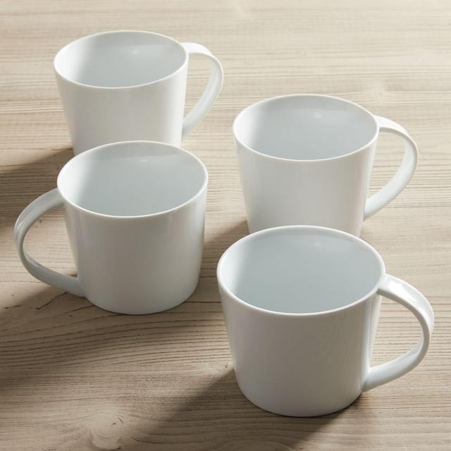 Modern Porcelain Mug, White, Set of 4