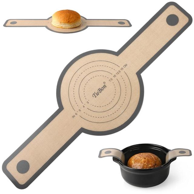 TuBon Upgraded 8.3inch Round Silicone Bread Sling for Dutch Oven,Non-Stick & Easy Clean & Odor-Free, Reusable Silicone Bread Baking Mat with Long Handles, Easy to Transfer Sourdough Bread(1 Grey pcs)