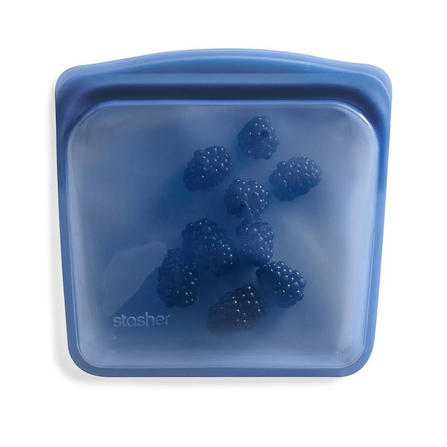 Stasher Silicone Reusable Storage Bag, Sandwich Bag, Reusable Freezer Bag, Microwave, Dishwasher, Oven Safe, Sous Vide, Lunch Container, Eco Friendly, Leak-free, Food Storage Bag, 28 oz, Deep Ocean