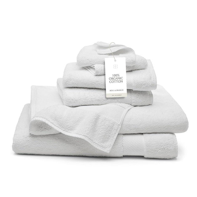 BOLL & BRANCH Plush Bath Sheet Set - White - 6 Piece - Includes 2 Oversized Bath Sheets, 2 Hand Towels & 2 Washcloths - 100% Organic Cotton - Ultra Soft & Luxurious - Quick Absorbing